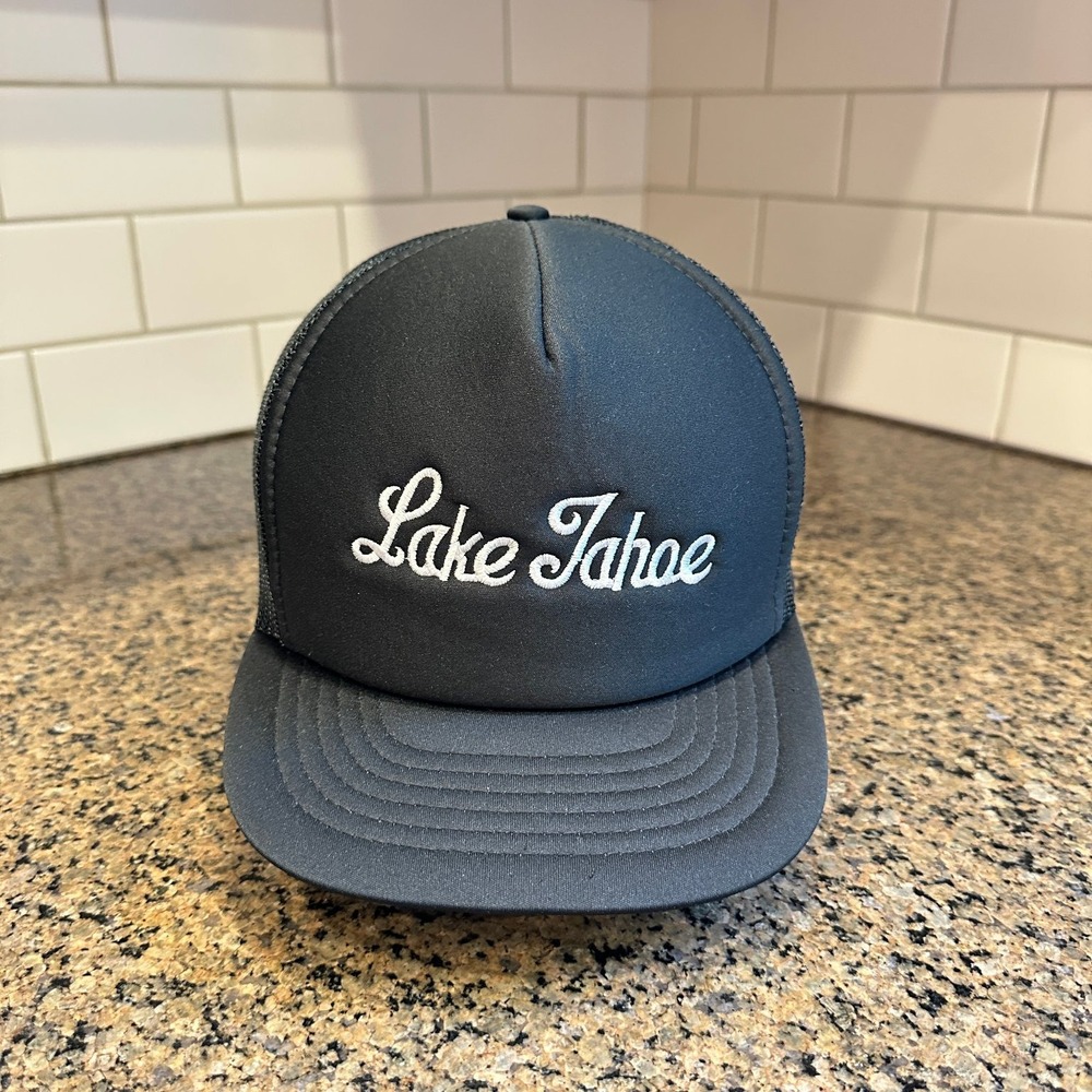Vtg Lake Tahoe Trucker Hat Snapback Adjustable Black Mesh Cap New